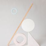 Geometric violet shapes floating in void